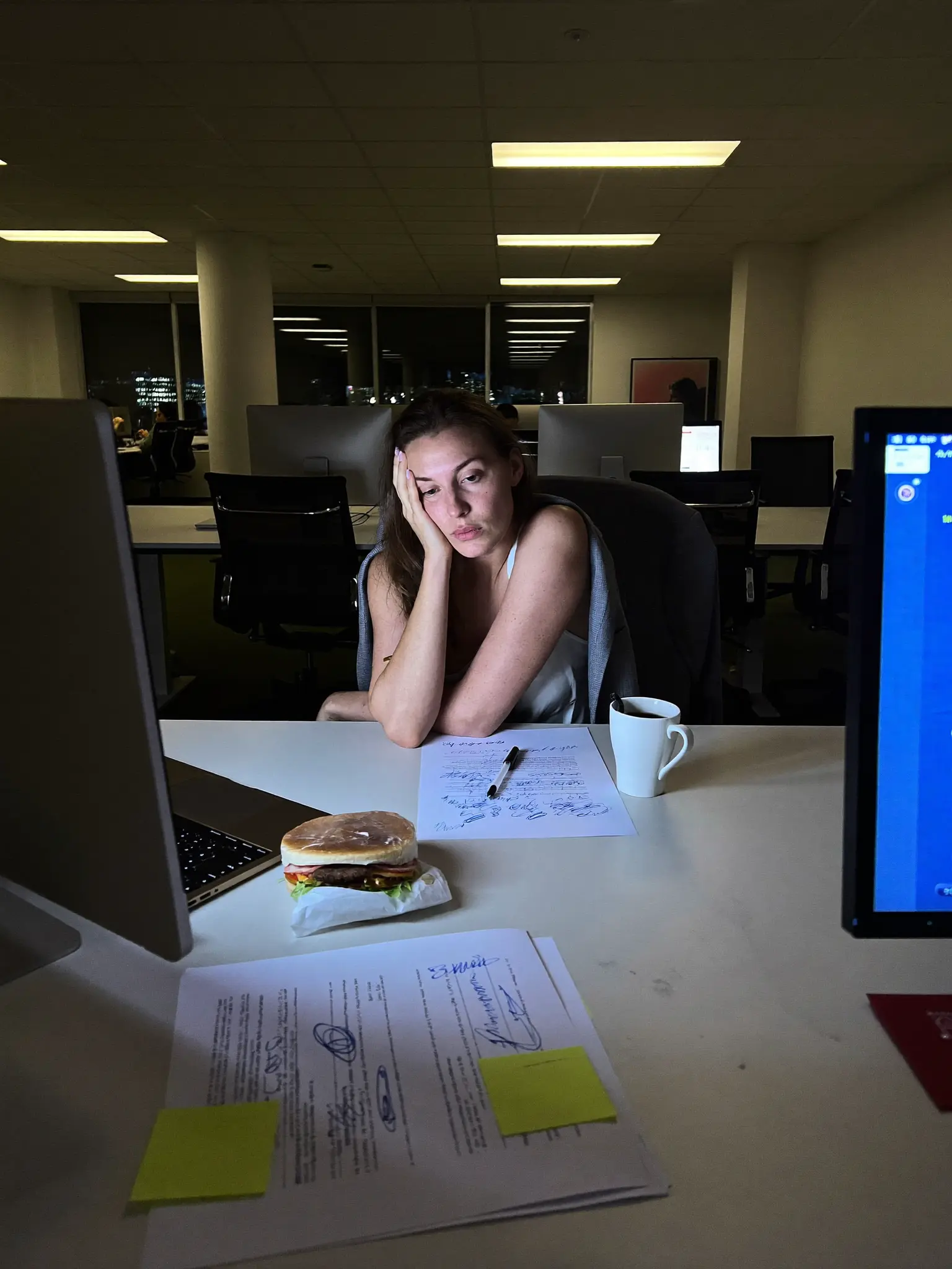 HR manager working late at her desk
